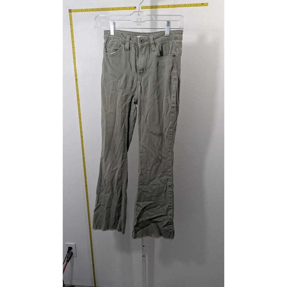 YMI Girl Flare Jeans Olive Green High Rise Raw Hem Size 14 Girls Shades of Color